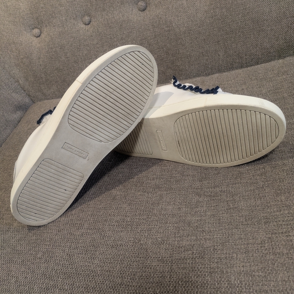 Tory Burch Sport White & Blue Leather Sneakers | Minimalist Casual Shoes - Picture 11 of 12